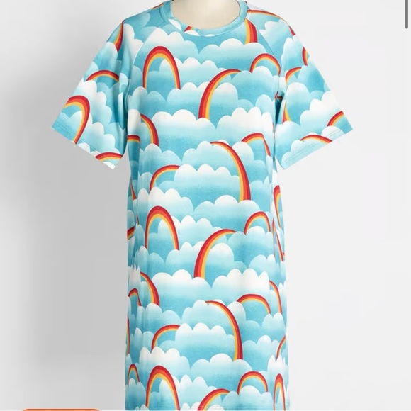 New ModCloth On Cloud Mine Tee Shirt Dress Sea Blue Clouds - Picture 1 of 7